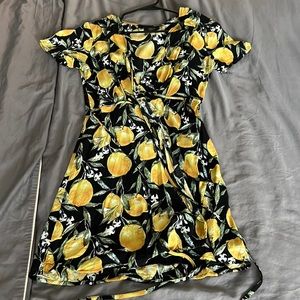 Vici lemon print wrap dress